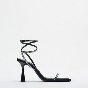 Zara Heeled sandals with Rhinestone Straps Women's Size 6 1/2 NWT